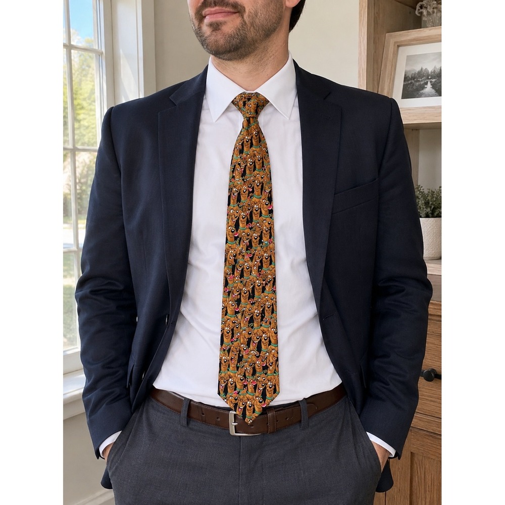 Vintage 2001 Scooby-Doo Silk Tie Mens‎ Brown Hanna-Barbera Hand Made Cartoon Tie